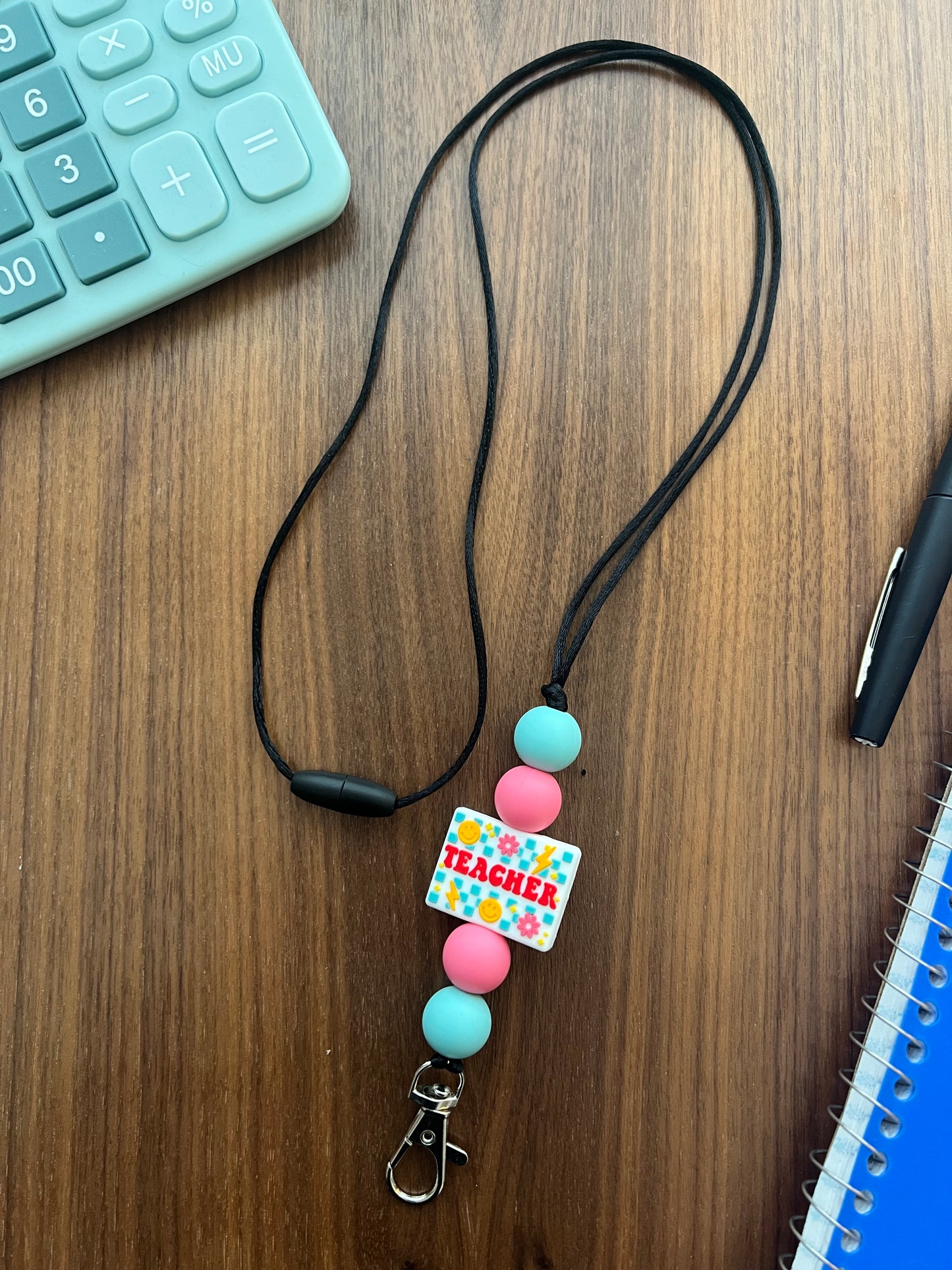 Teacher Checkered Silicone Beaded Lanyard
