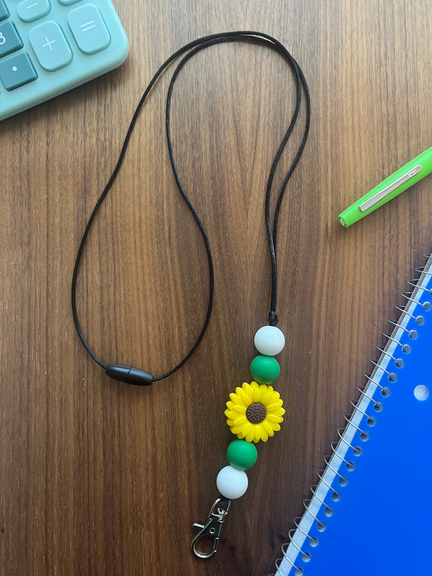 Yellow Sunflower Silicone Beaded Lanyard