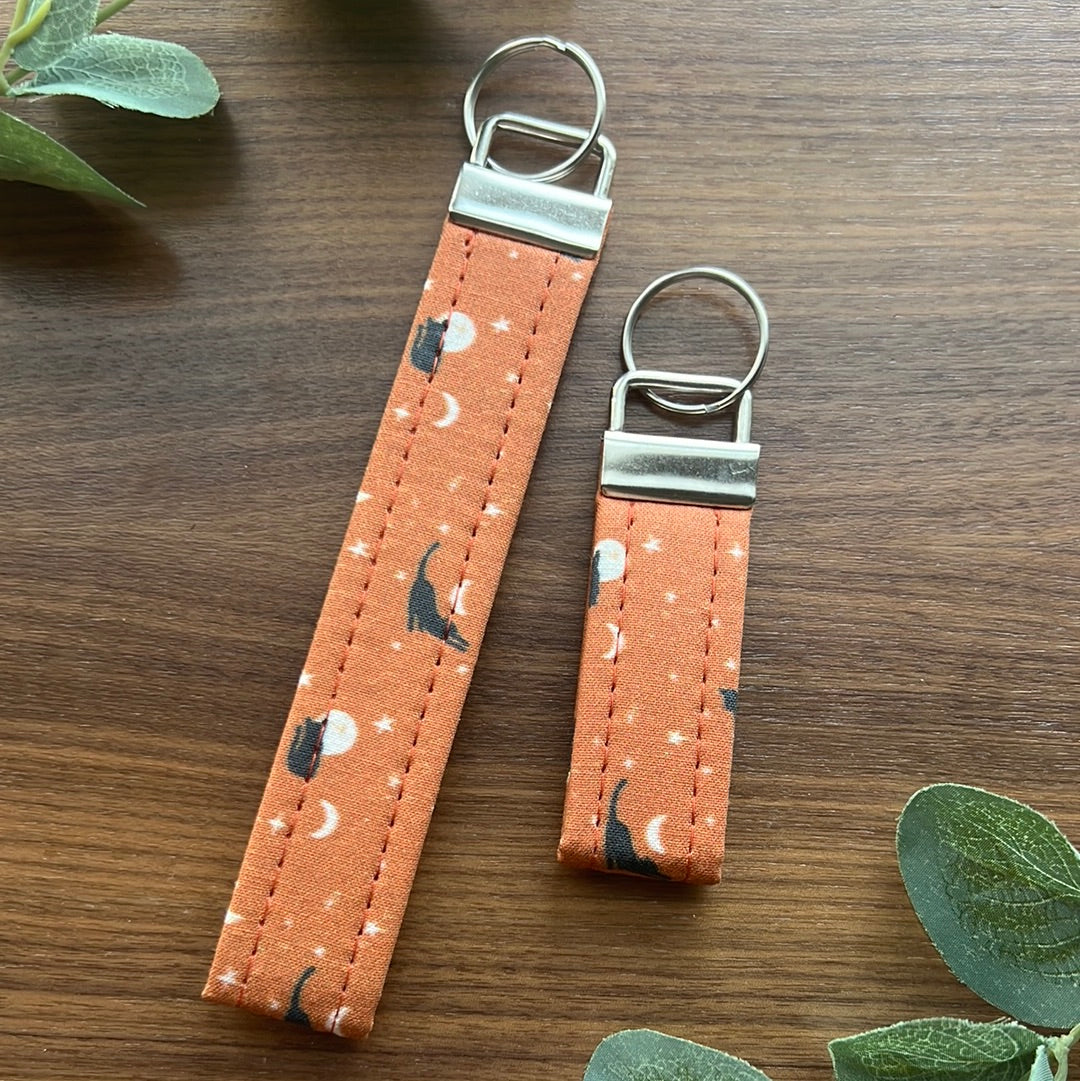 Black Cats and Moons Fabric Key Fob - Wristlet and Mini Option - 1" Wide