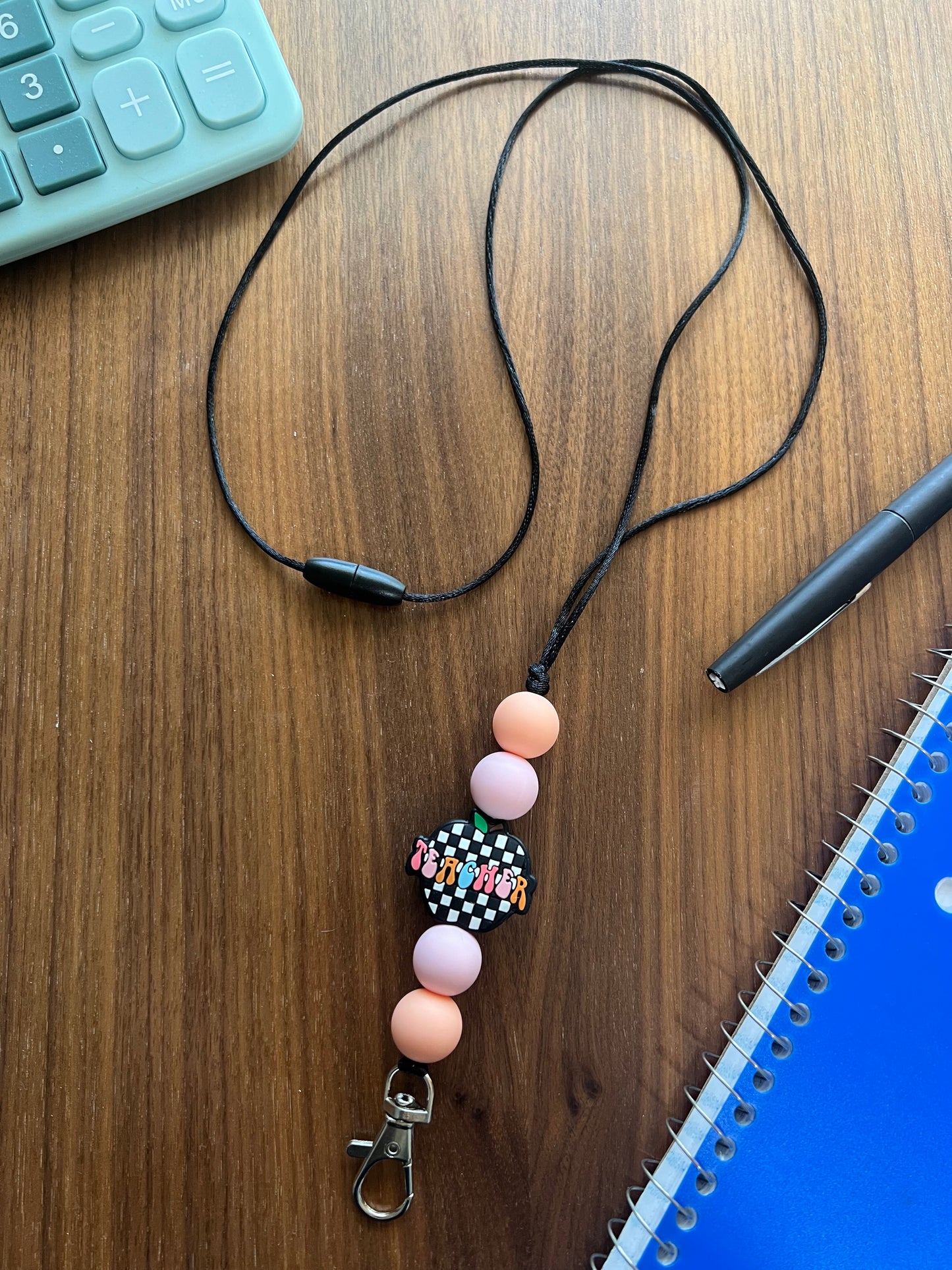 Checkered Apple Silicone Beaded Lanyard