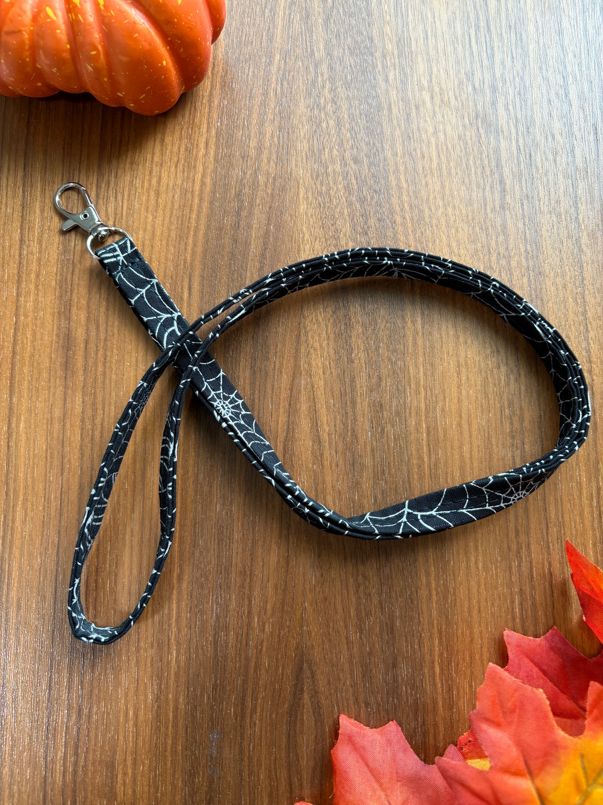 Metallic Spider Webs Fabric Lanyard - Spooky Collection