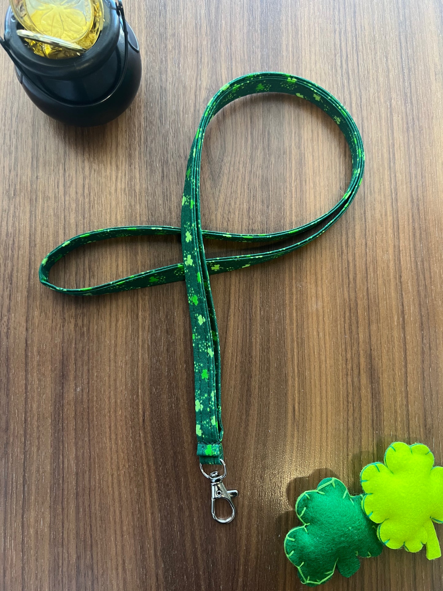 Green Clover on Green Fabric Lanyard-Lucky Collection