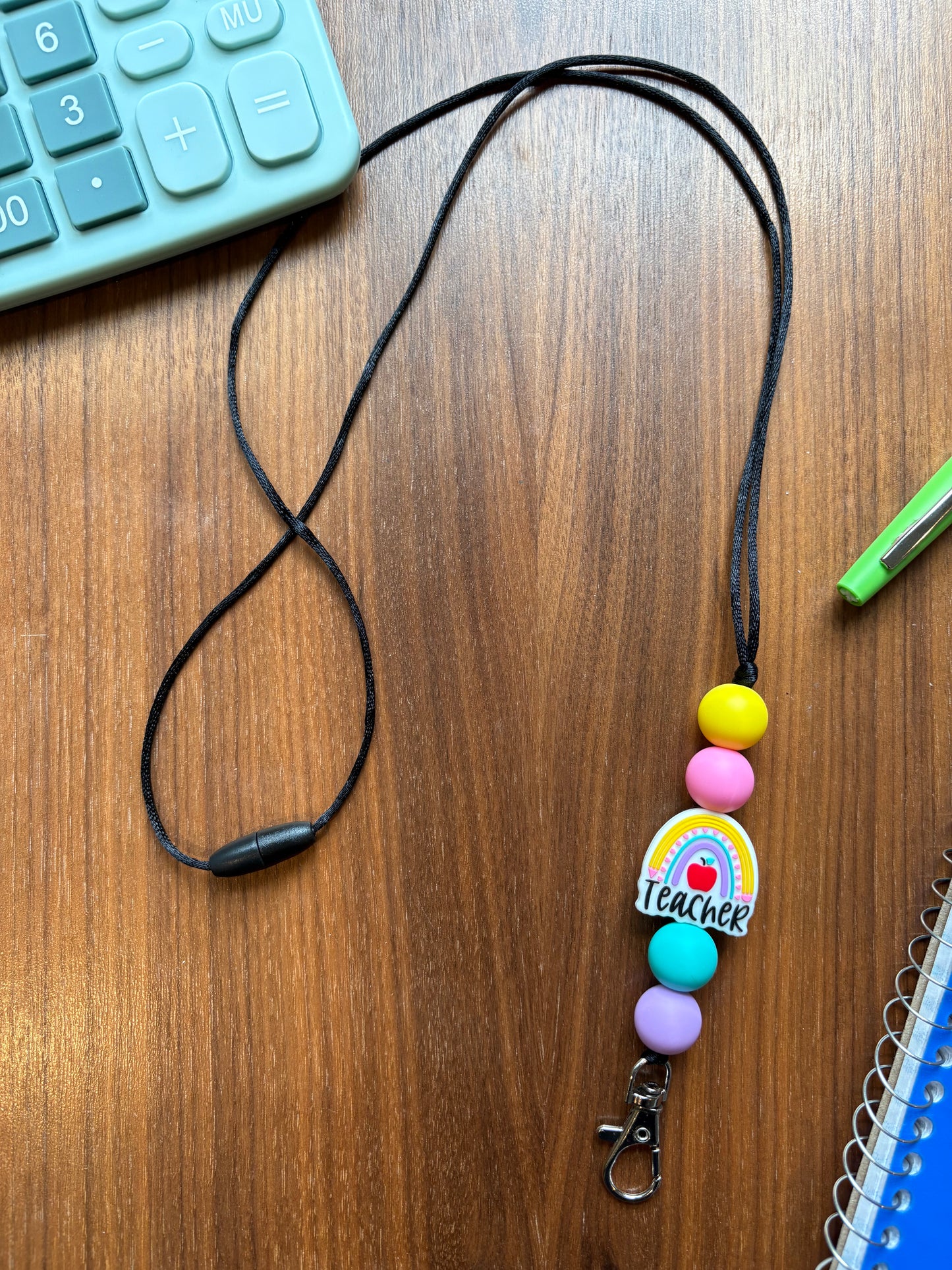 Teacher Rainbow Silicone Beaded Lanyard