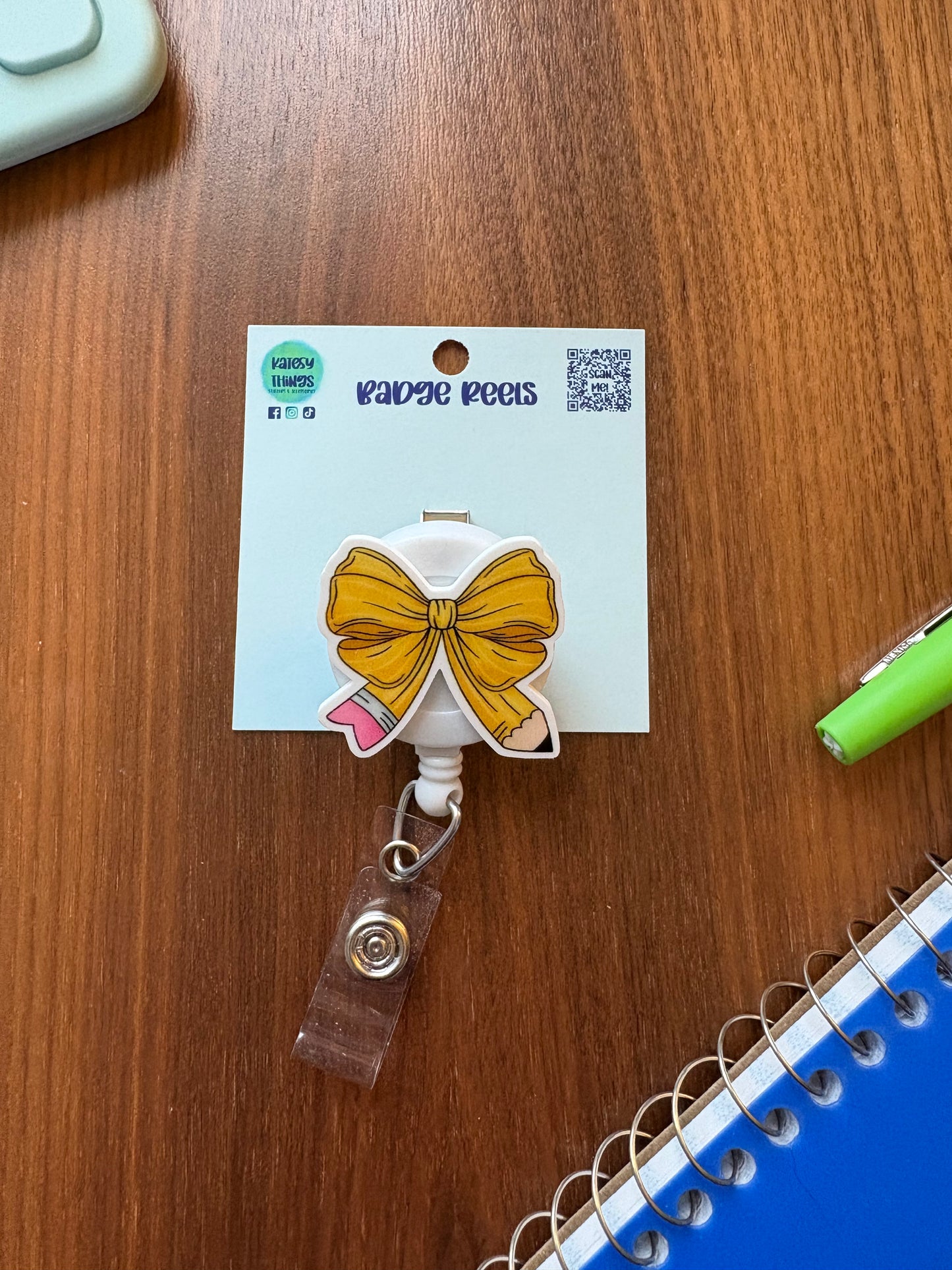 New Pencil Bow-Teacher Badge Reel