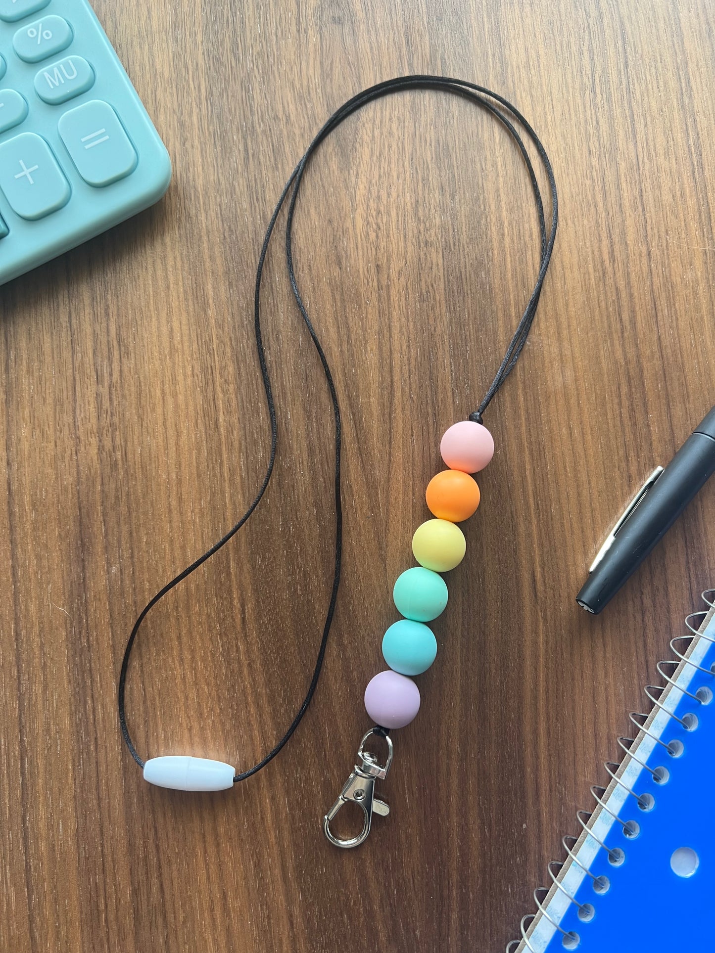 Pastel Rainbow Silicone Beaded Lanyard