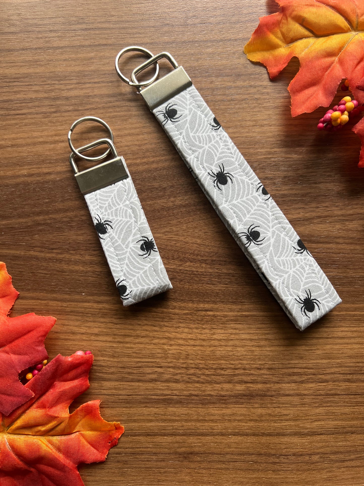 Gray Spider Webs with Spiders Key Fob - Spooky Collection