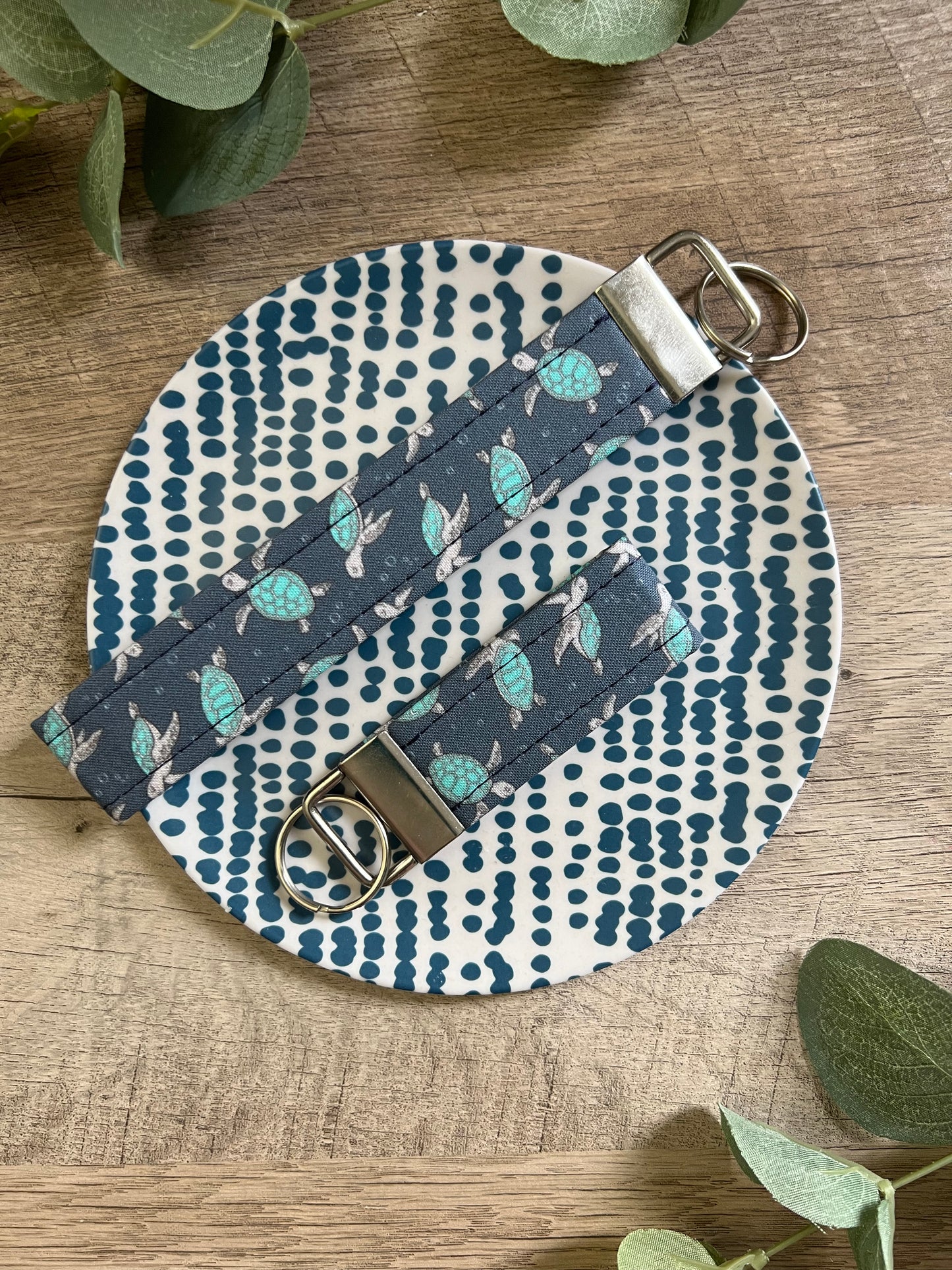 Turtle Fabric Key Fob - Wristlet and Mini Option - 1” Wide - Summer Collection