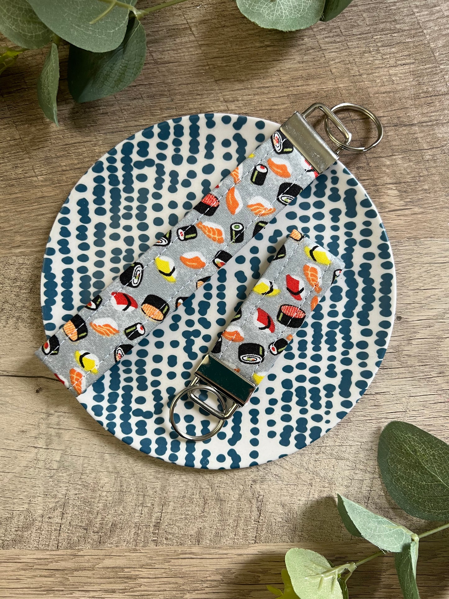 Sushi Roll Cotton Fabric Key Fob - Wristlet and Mini Option - 1” Wide