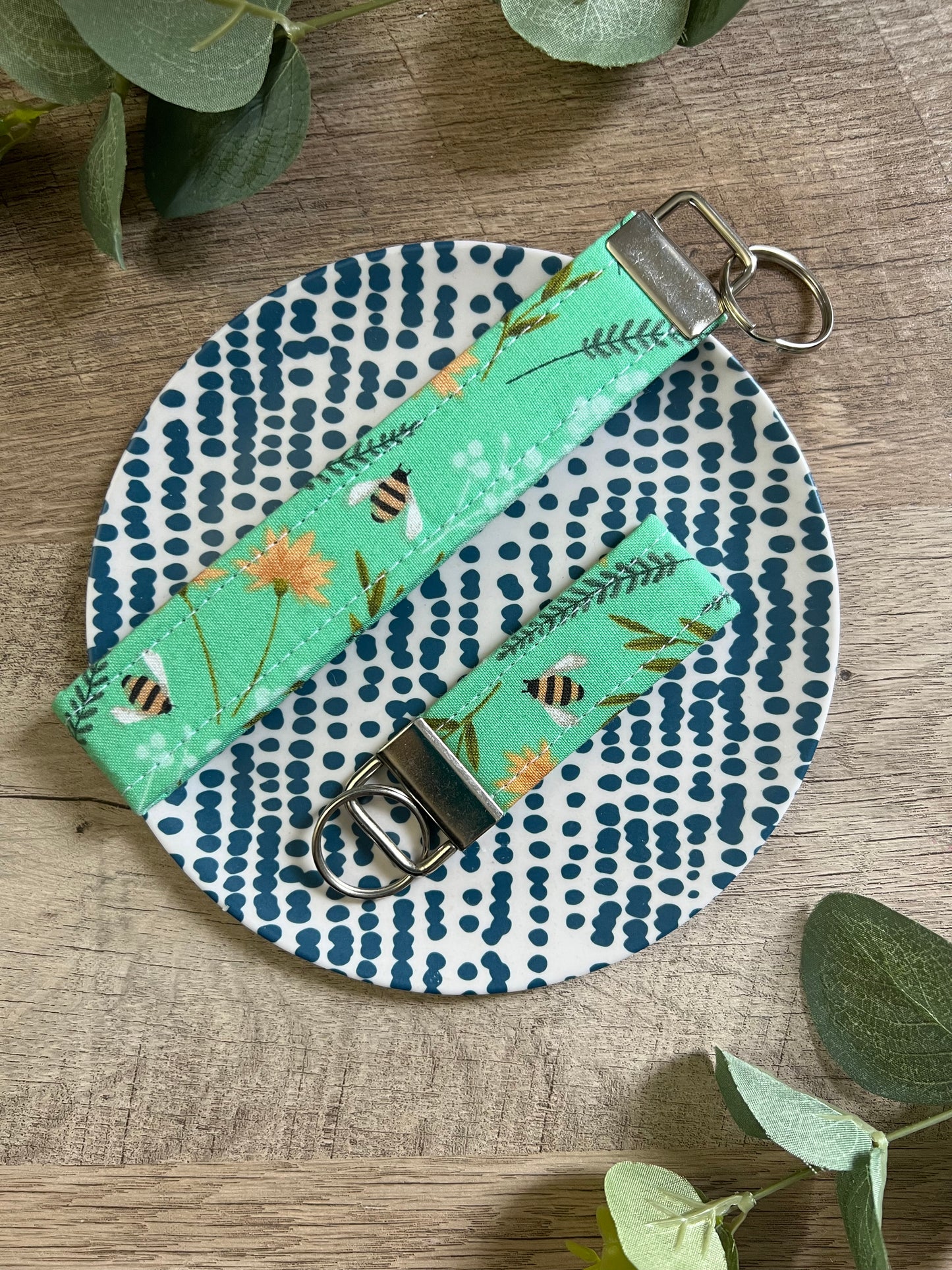 Wildflowers & Bees Fabric Key Fob - Wristlet and Mini Option, 1” Wide