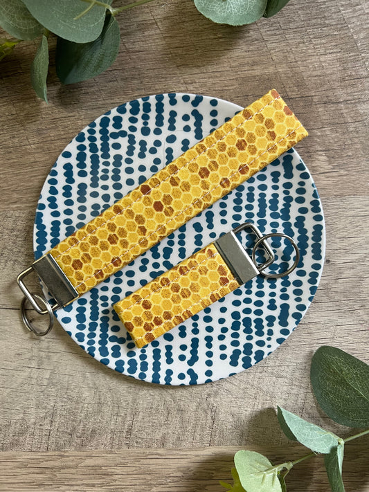 Honey Comb Fabric Key Fob - Wristlet and Mini Option - 1" Wide