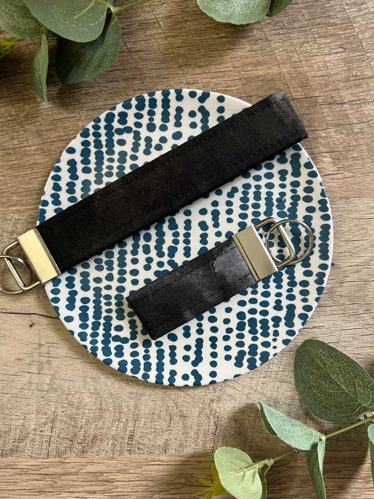Black & Gray Watercolor Fabric Key Fob - Wristlet and Mini Option - 1" Wide