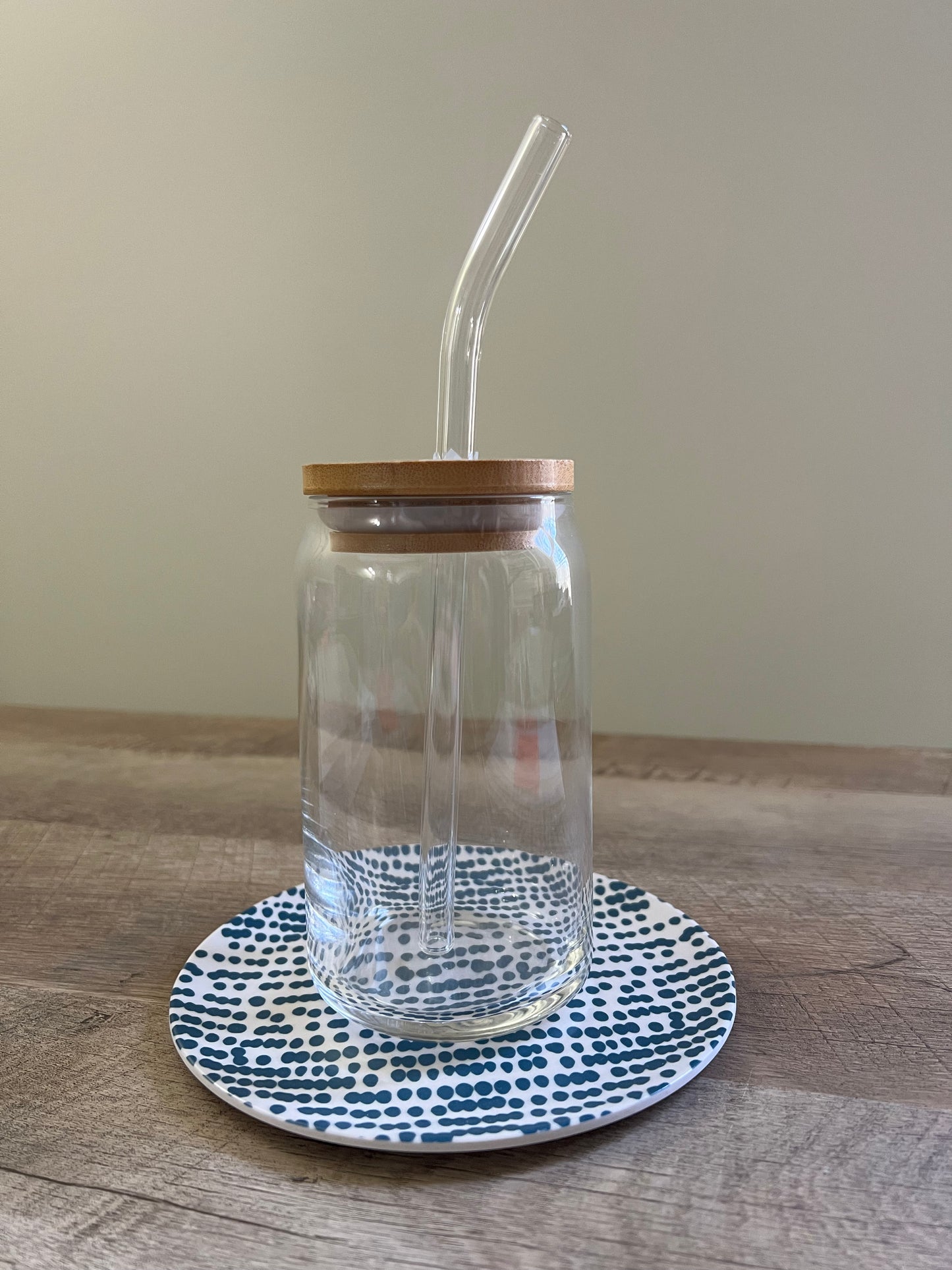 Libbey Glass with Bamboo Top and 8mm Glass Straw