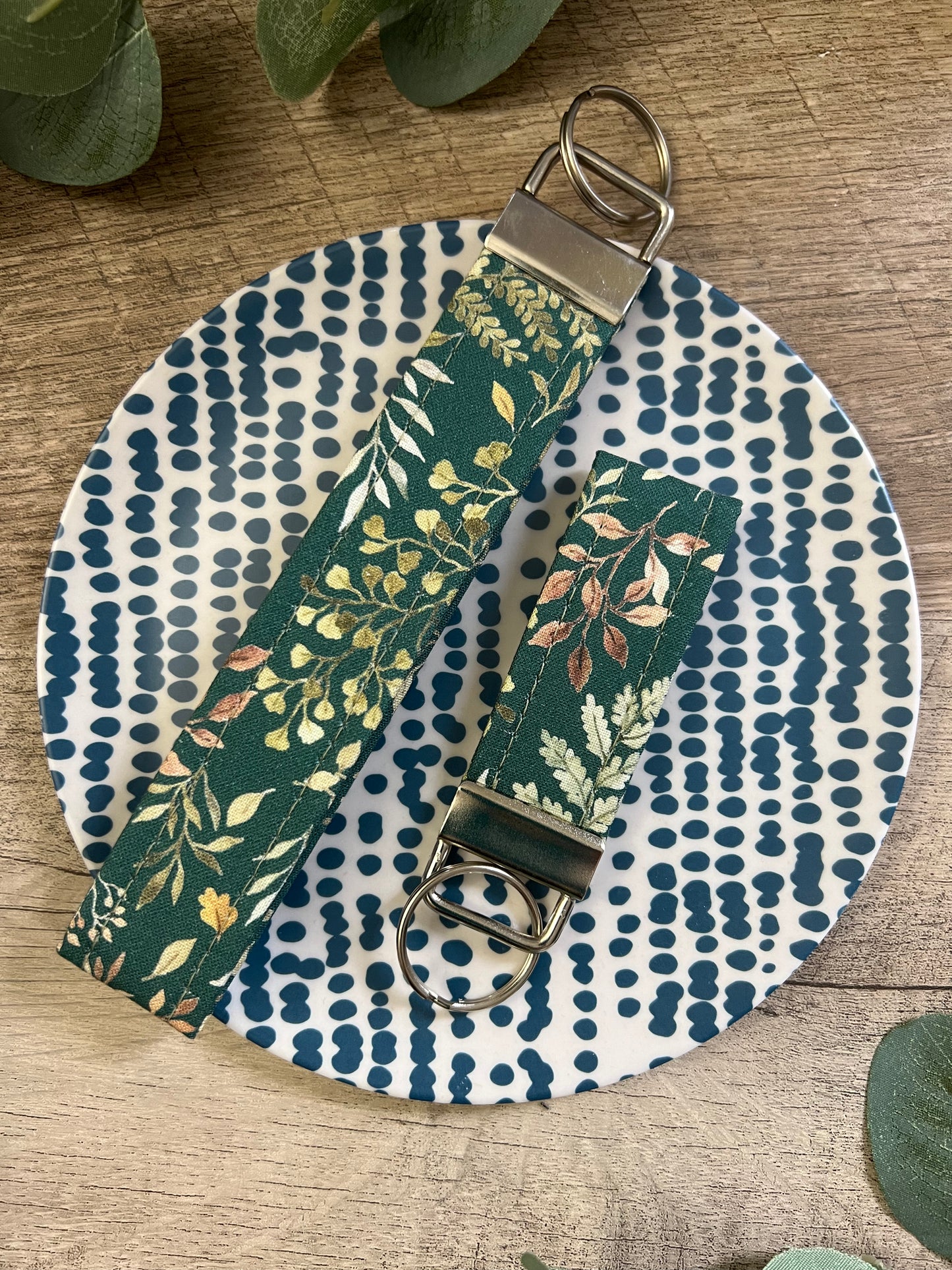 Greenery Cotton Key Fob - Wristlet and Mini Option - 1” Wide