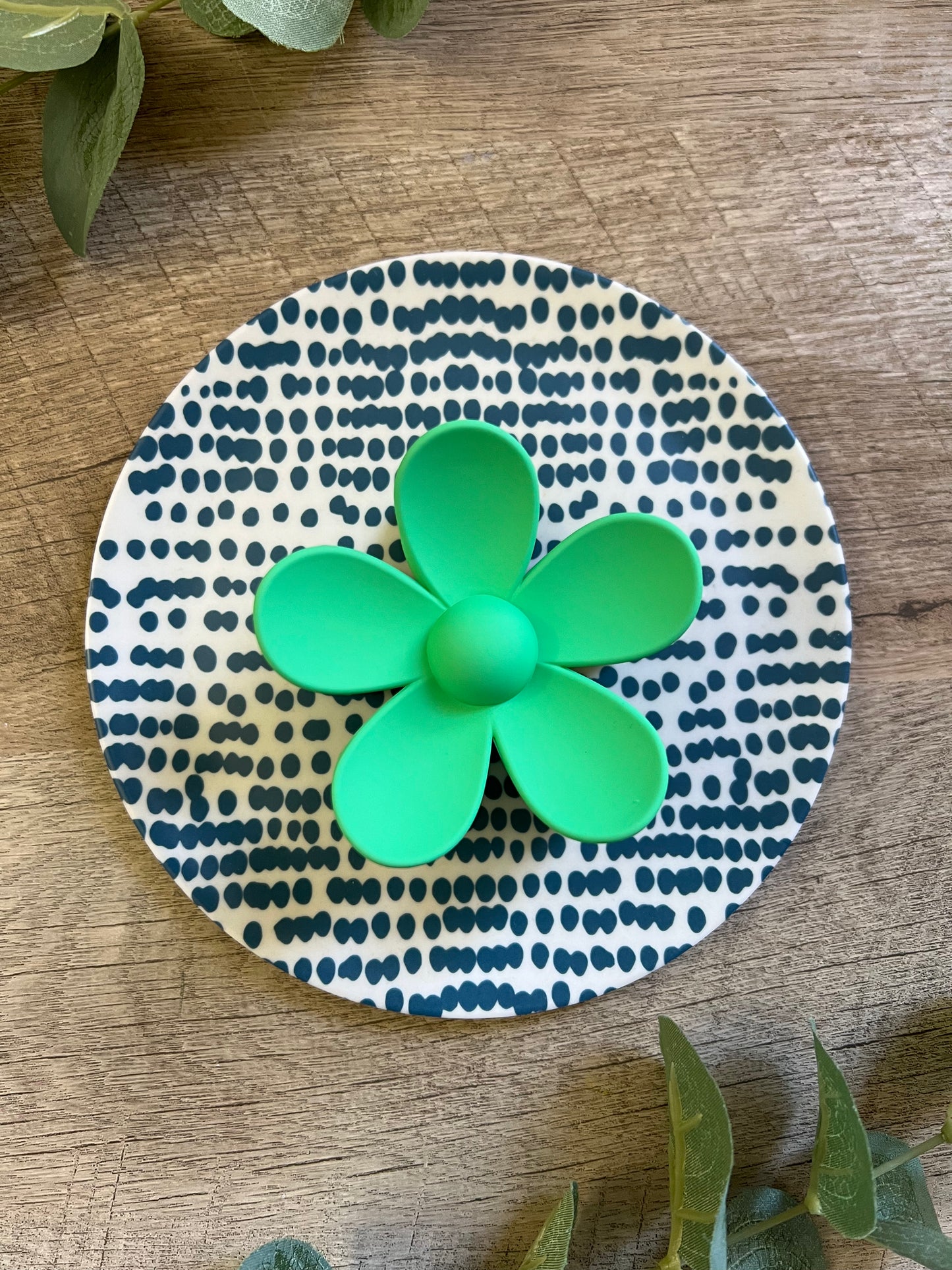 Green Flower Claw Clip