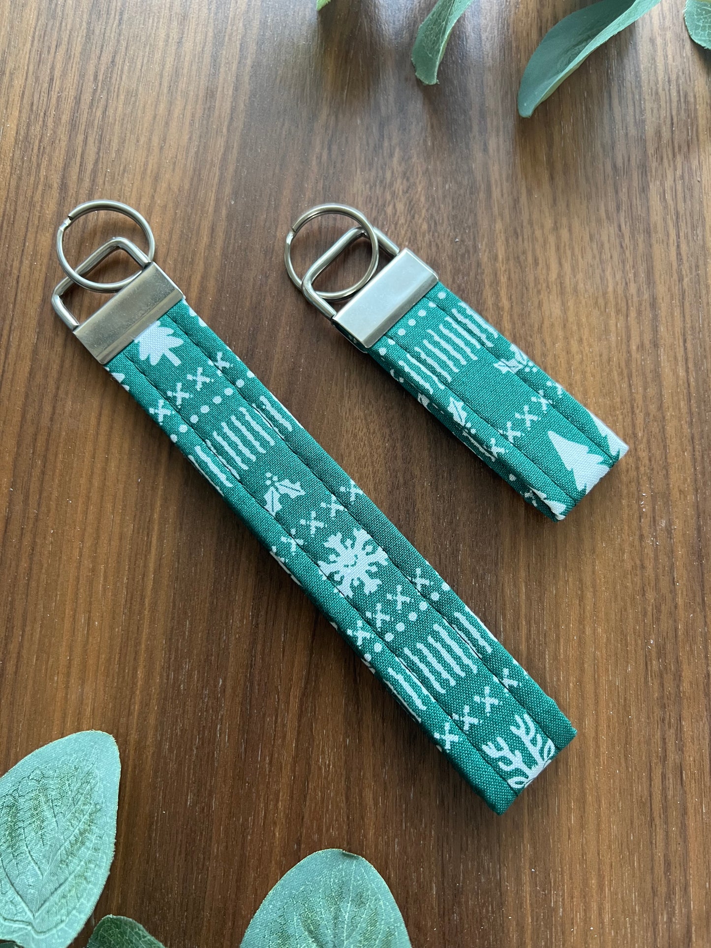 Green Christmas Sweater Fabric Key Fob-Holiday Collection