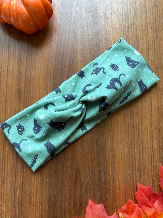 Black Cats on Green Headband - Spooky Collection