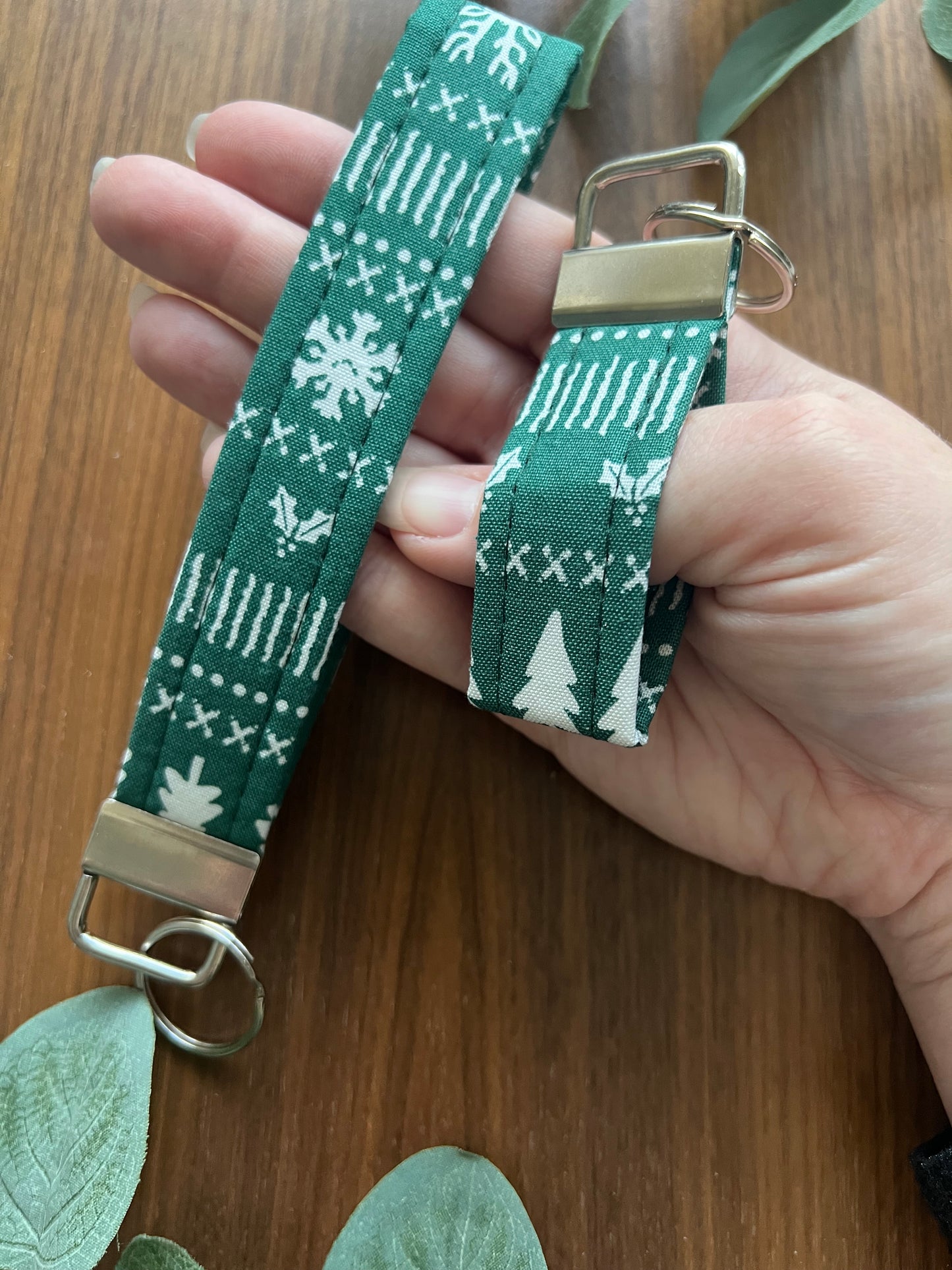 Green Christmas Sweater Fabric Key Fob-Holiday Collection