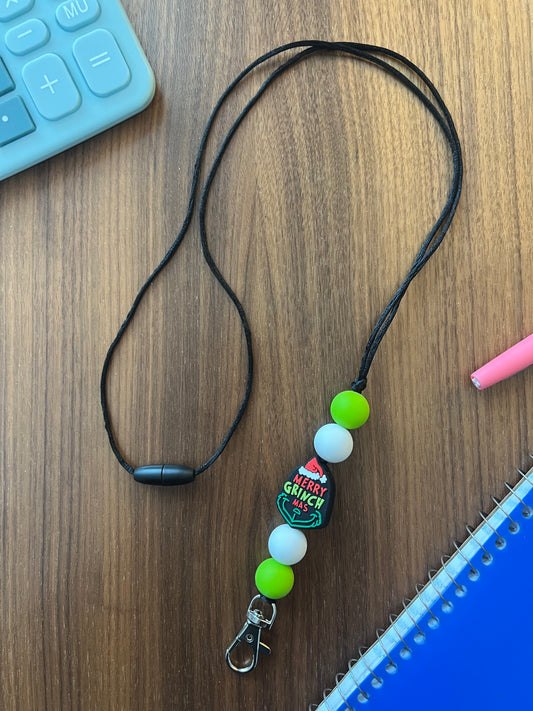 Merry Grinch Smile Silicone Beaded Lanyard-Holiday Collection