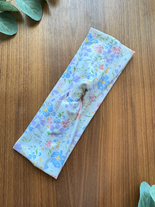 Pastel Floral on Cream Background Twist Knot Headband