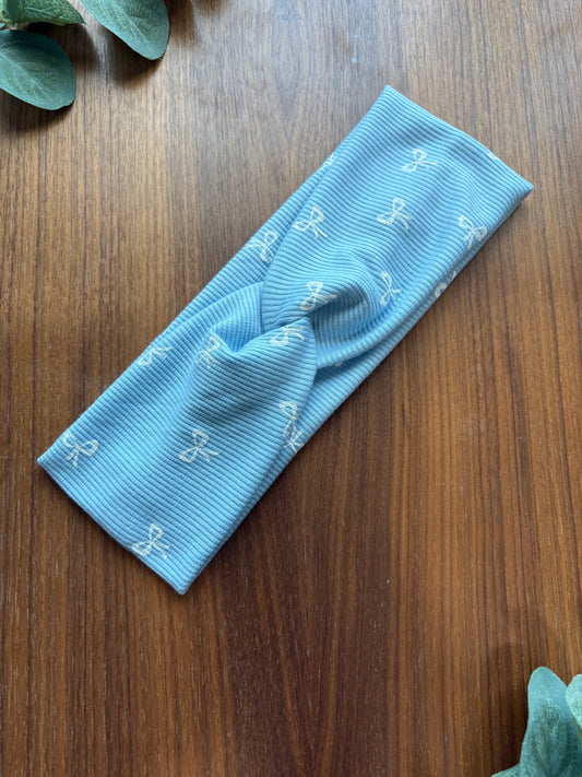 White Bows on Baby Blue Headband-Holiday Collection
