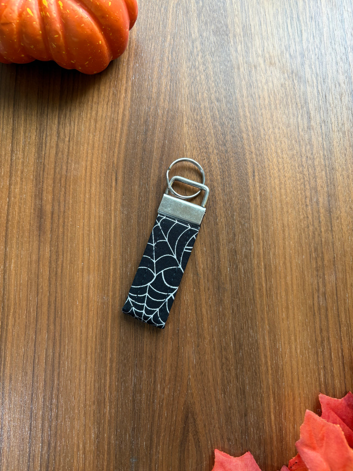 Metalic and Black Spider Webs Key Fob - Spooky Collection