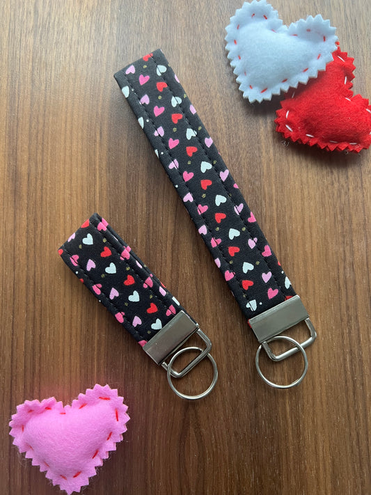 Hearts on Black Fabric Key Fob-Valentine Collection