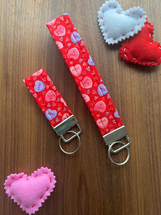 Conversation Hearts on Red Fabric Key Fob-Valentine Collection