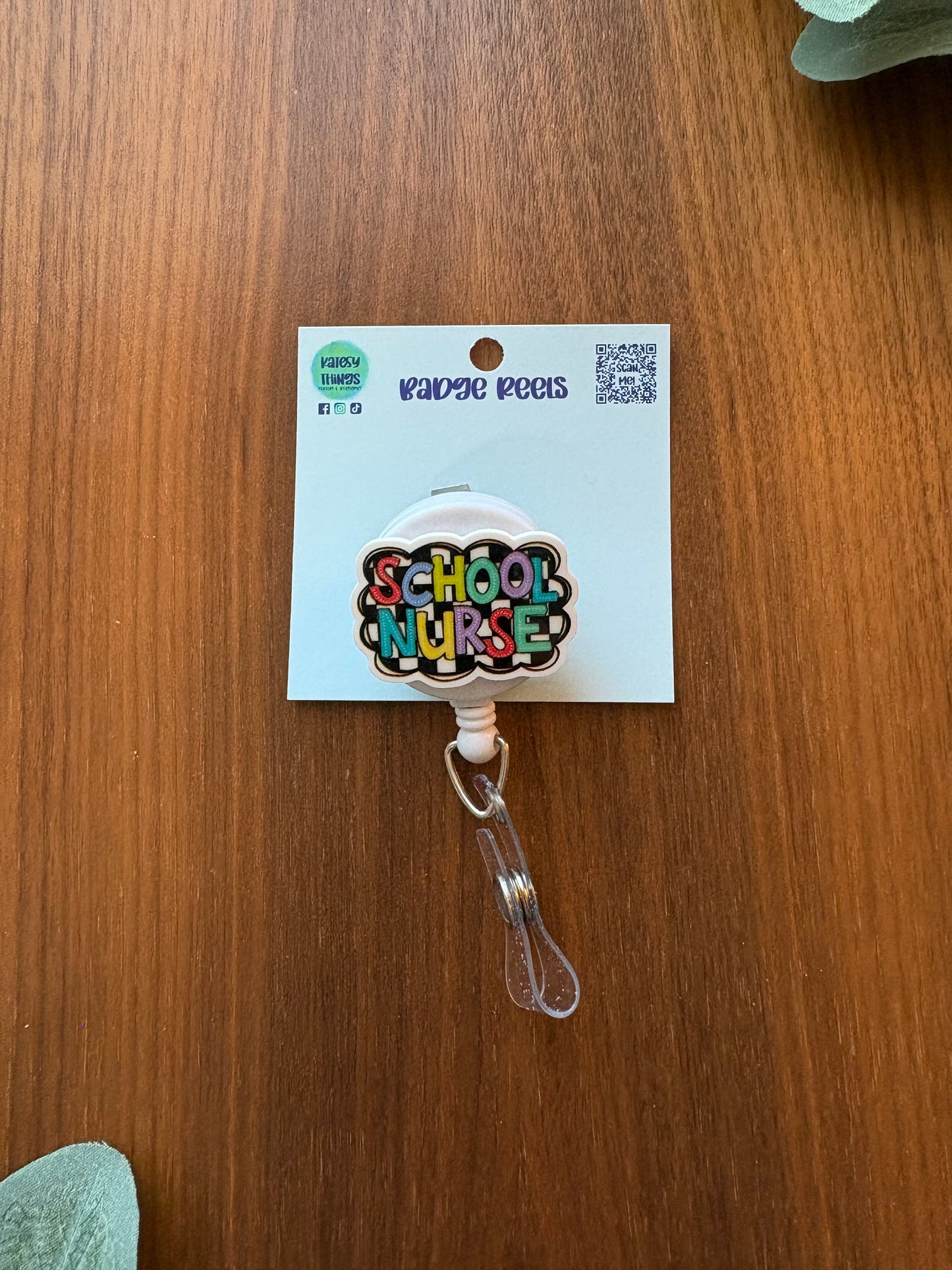 Checkered School Nurse Badge Reel
