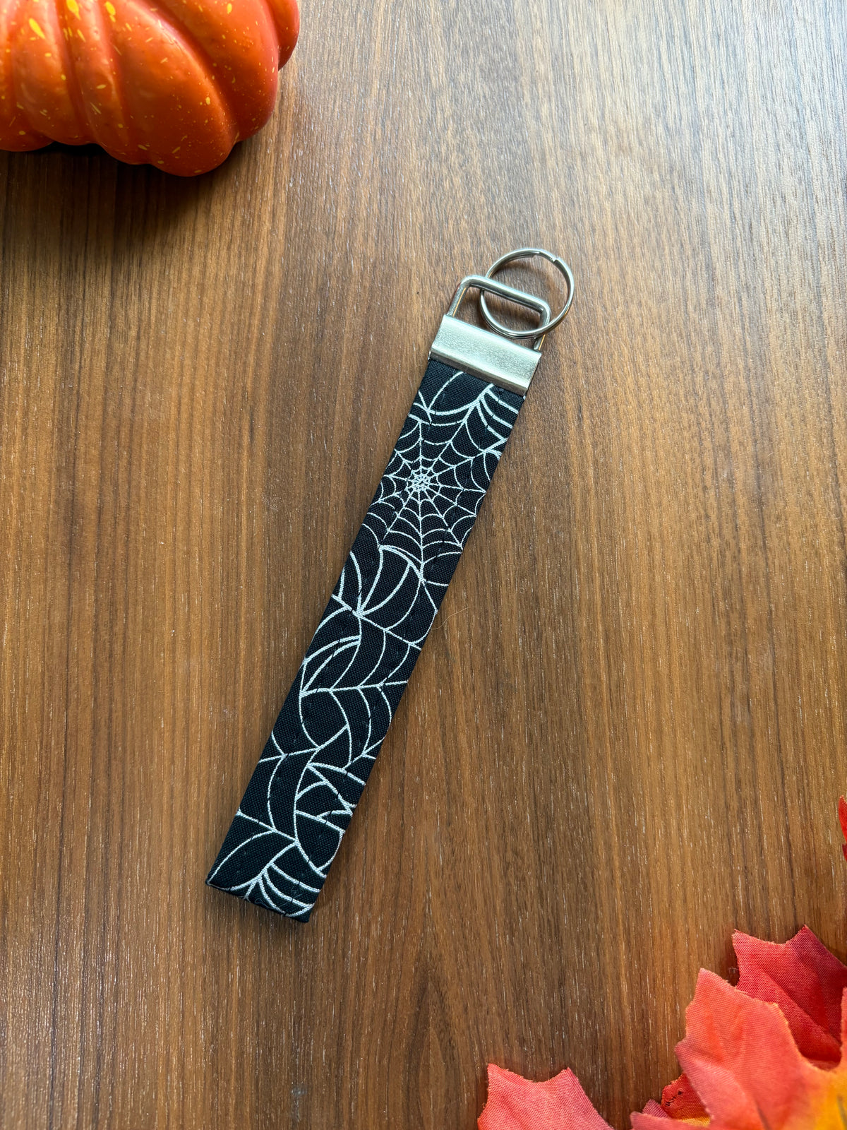 Metalic and Black Spider Webs Key Fob - Spooky Collection