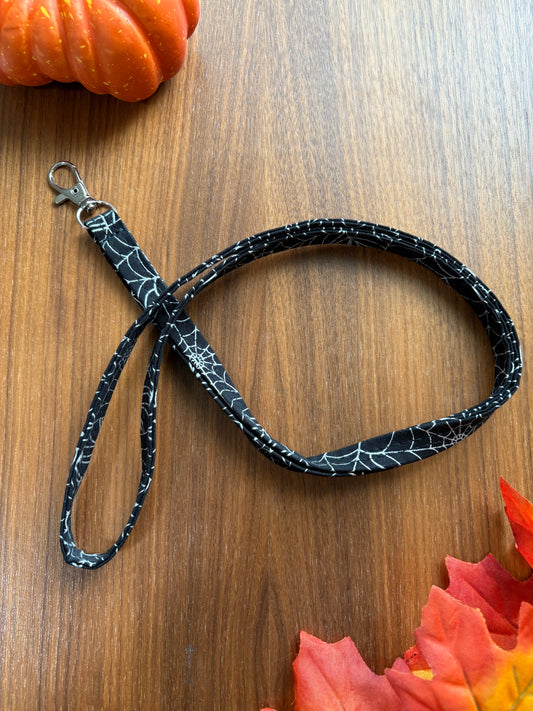 Metallic Spider Webs Fabric Lanyard - Spooky Collection