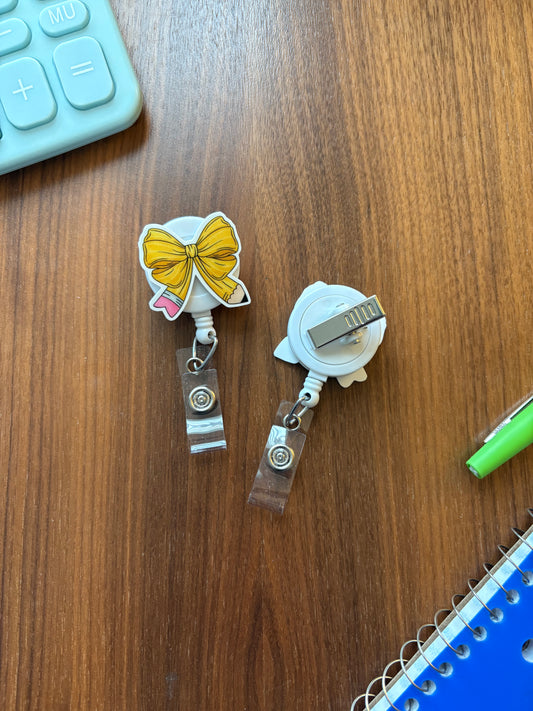 New Pencil Bow-Teacher Badge Reel