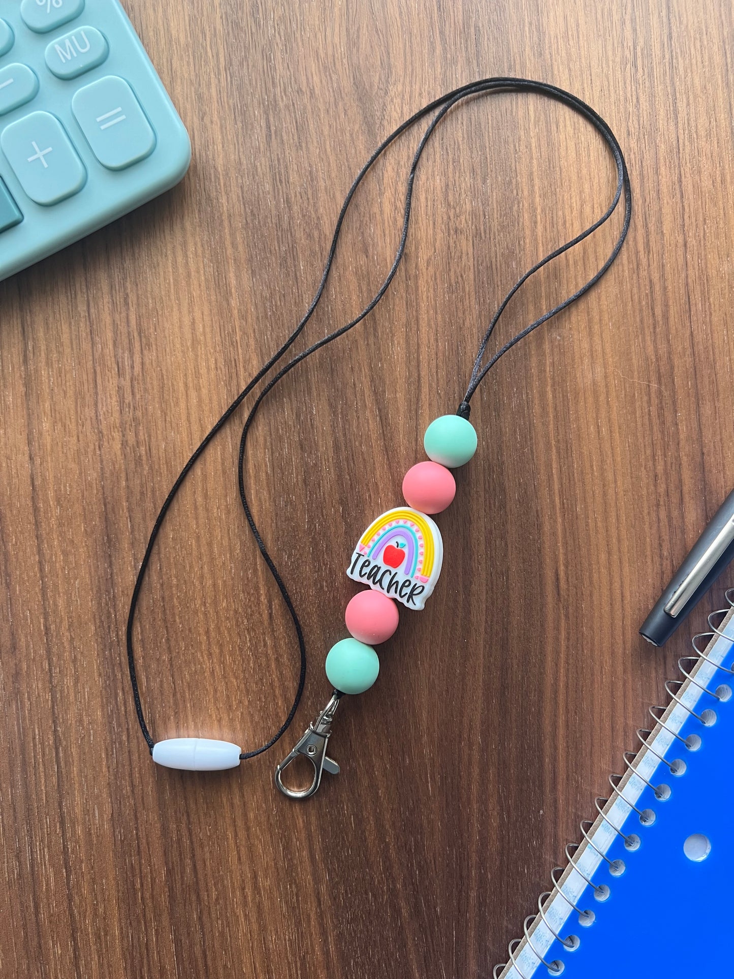 Teacher Rainbow Silicone Beaded Lanyard