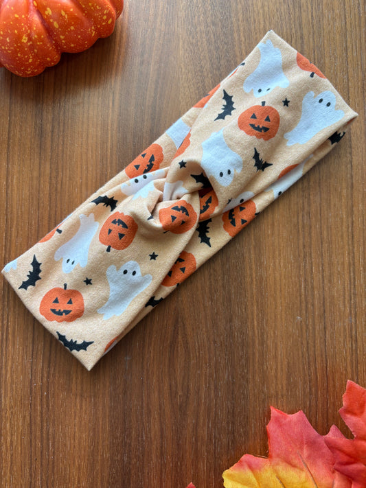 Orange Jacks, Bats, and Ghosts Headband - Spooky Collection
