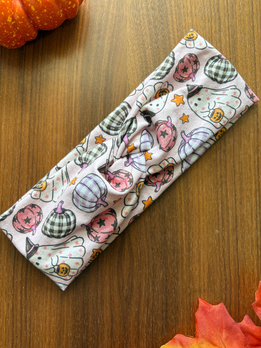 Pink Ghosts and Pumpkins Headband - Spooky Collection