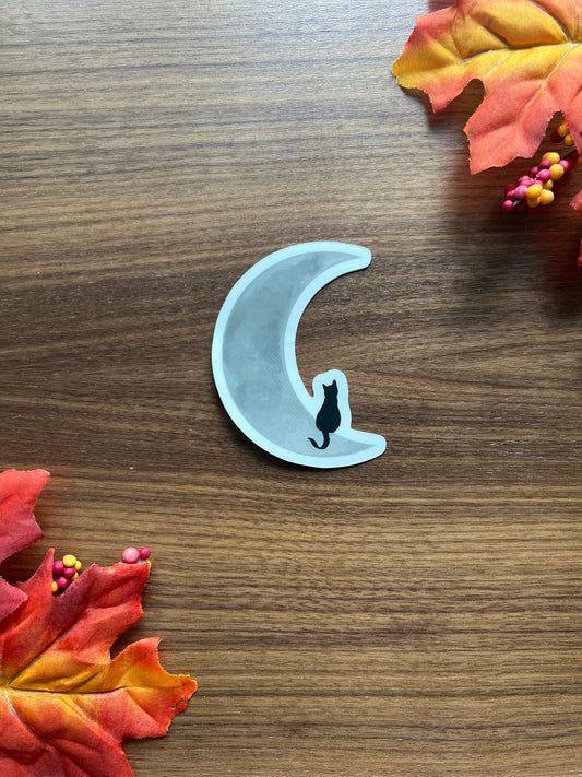 Black Cat on Crescent Moon Vinyl Sticker - Spooky Collection