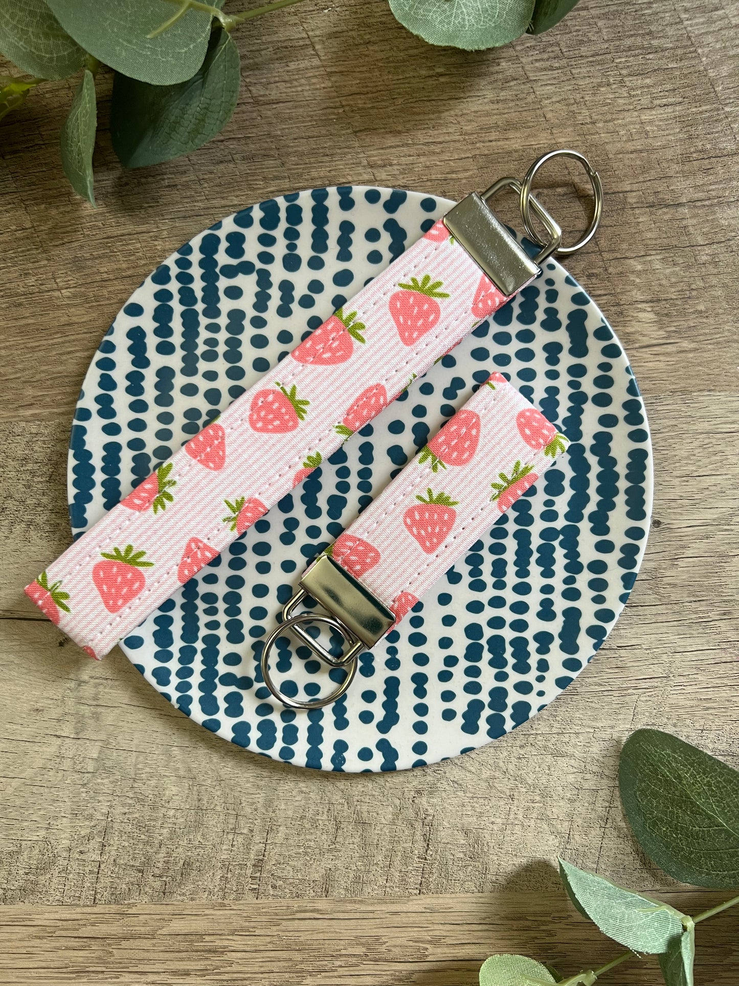 Strawberry Fabric Key Fob - Wristlet and Mini Option - 1" wide