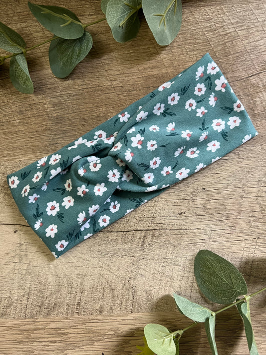 Teal and Pink Floral Twist Knot Headband