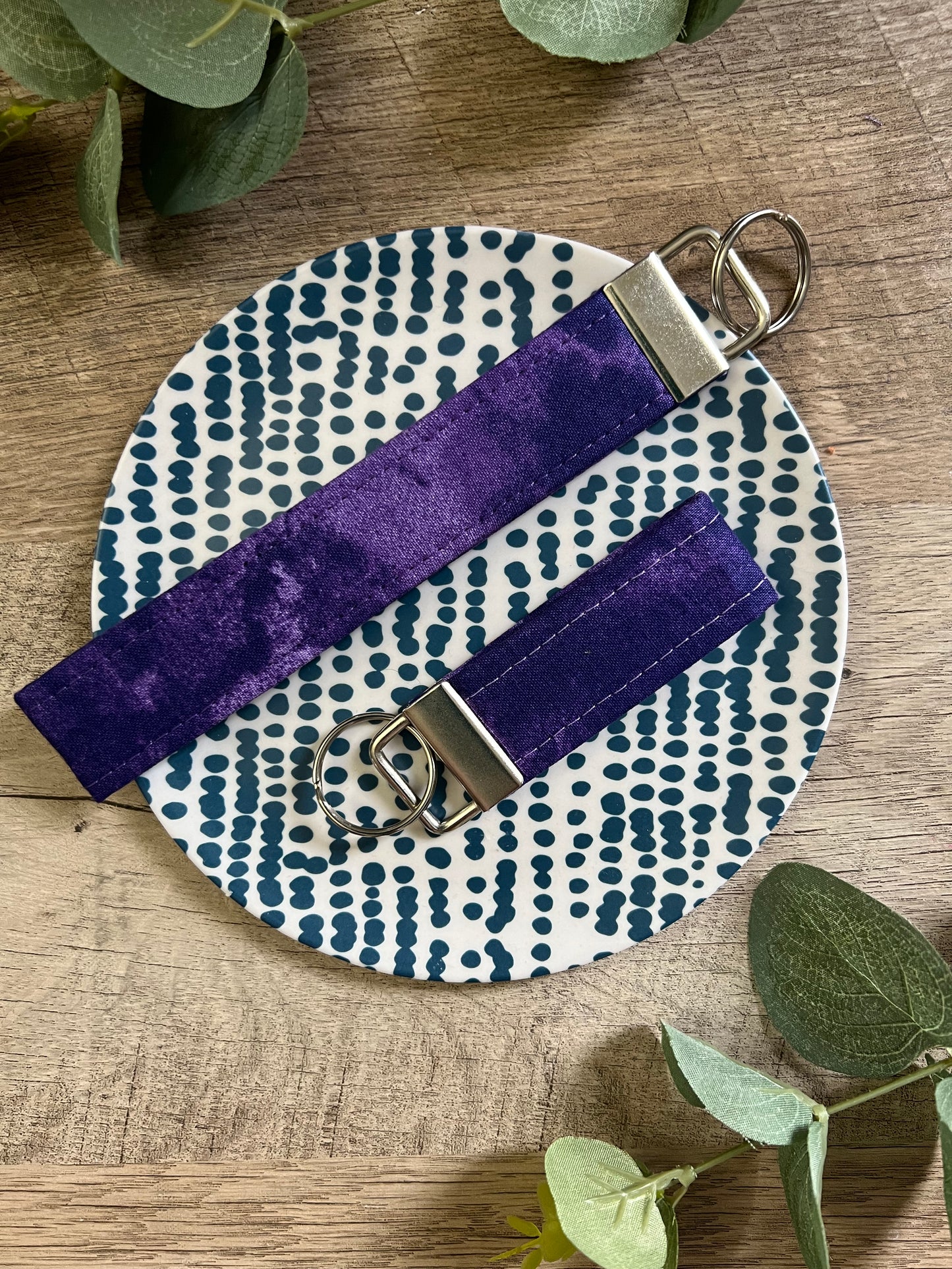 Purple Watercolor Fabric Key Fob - Wristlet and Mini Option - 1” wide