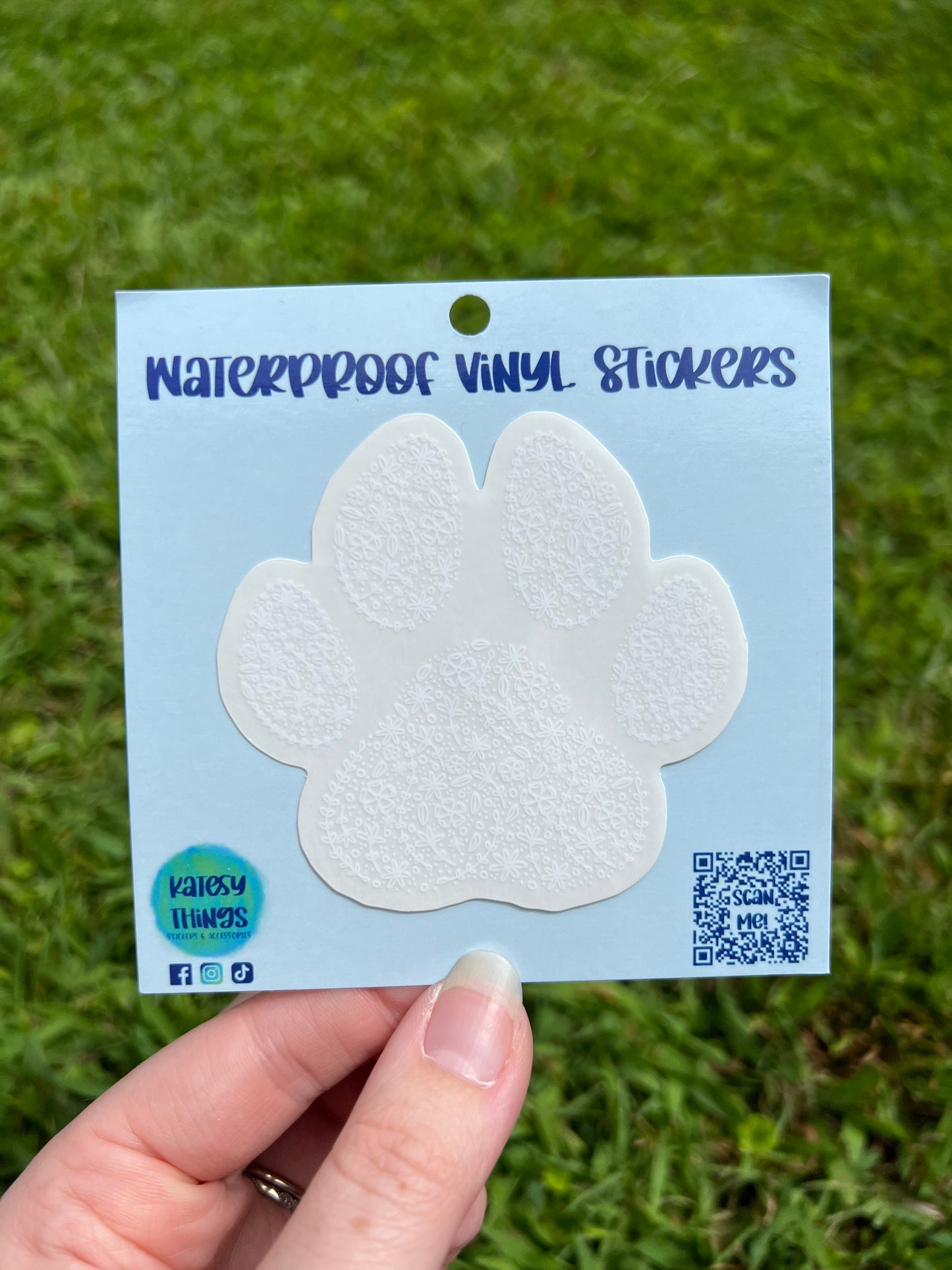 Clear Floral Paw Print Vinyl Sticker