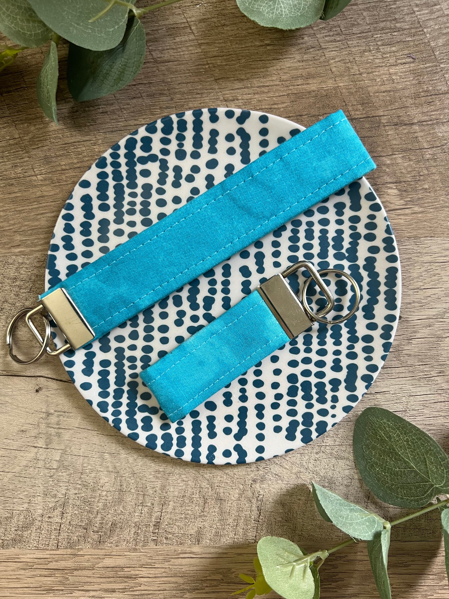 Blue Watercolor Fabric Key Fob - Wristlet and Mini Option - 1" Wide