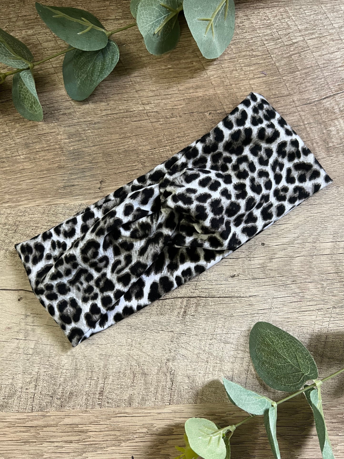 Black and White Leopard Print Twist Knot Headband