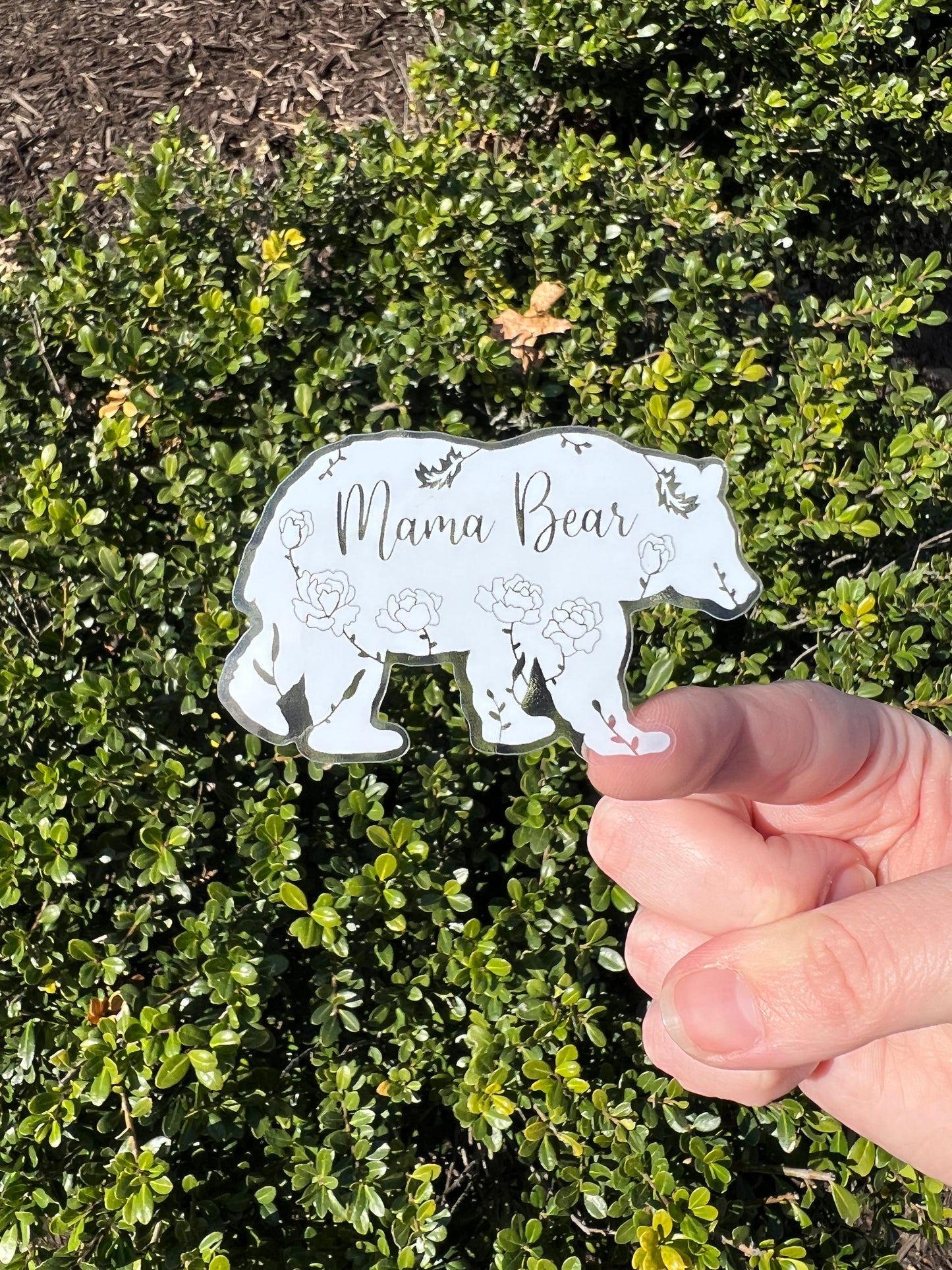 Clear Floral Mama Bear Vinyl Sticker