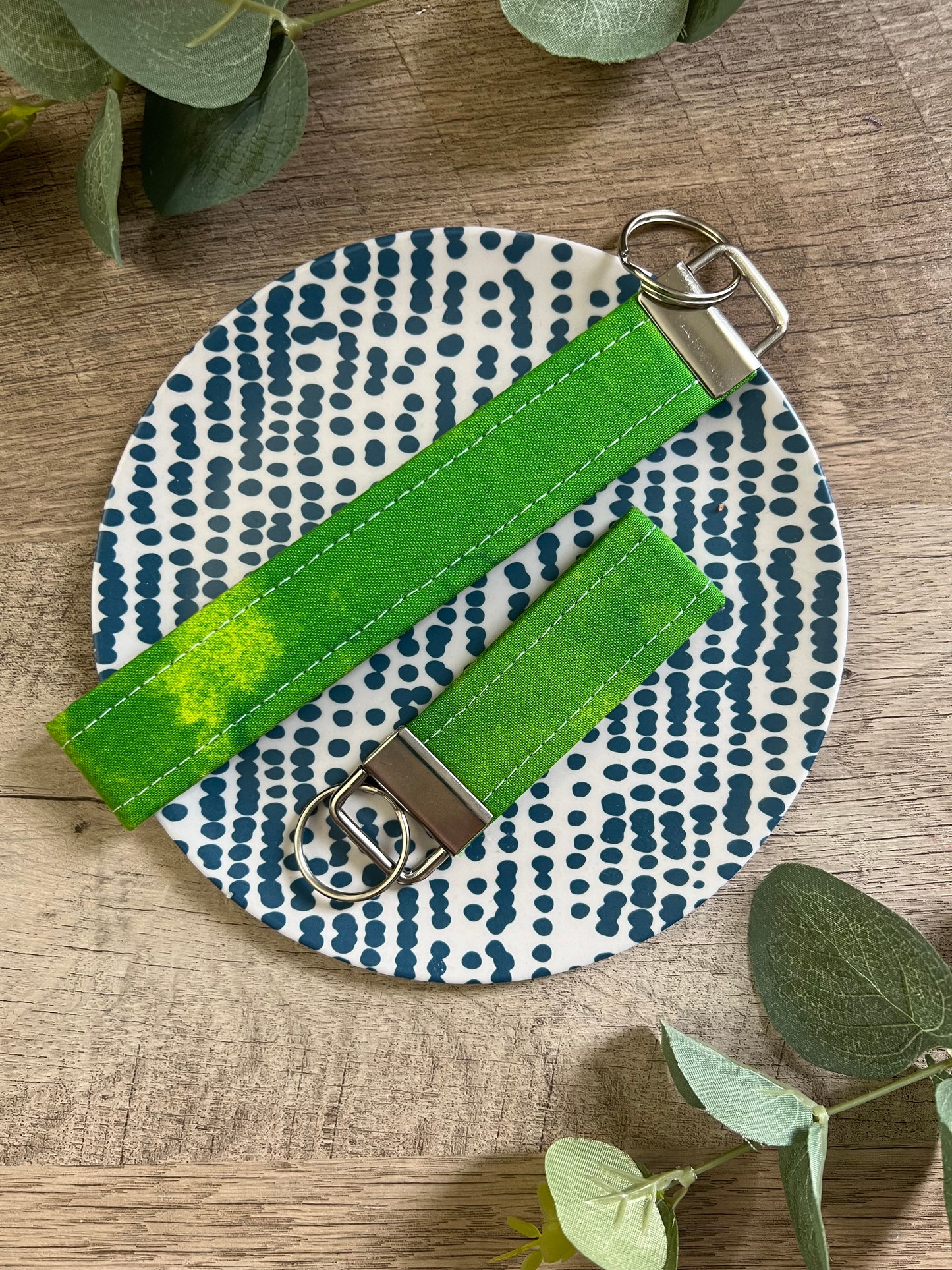 Green Watercolor Fabric Key Fob - Wristlet and Mini Option - 1” Wide