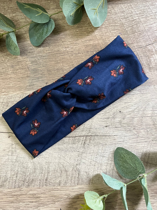 Navy & Rust Floral Twist Knot Headband