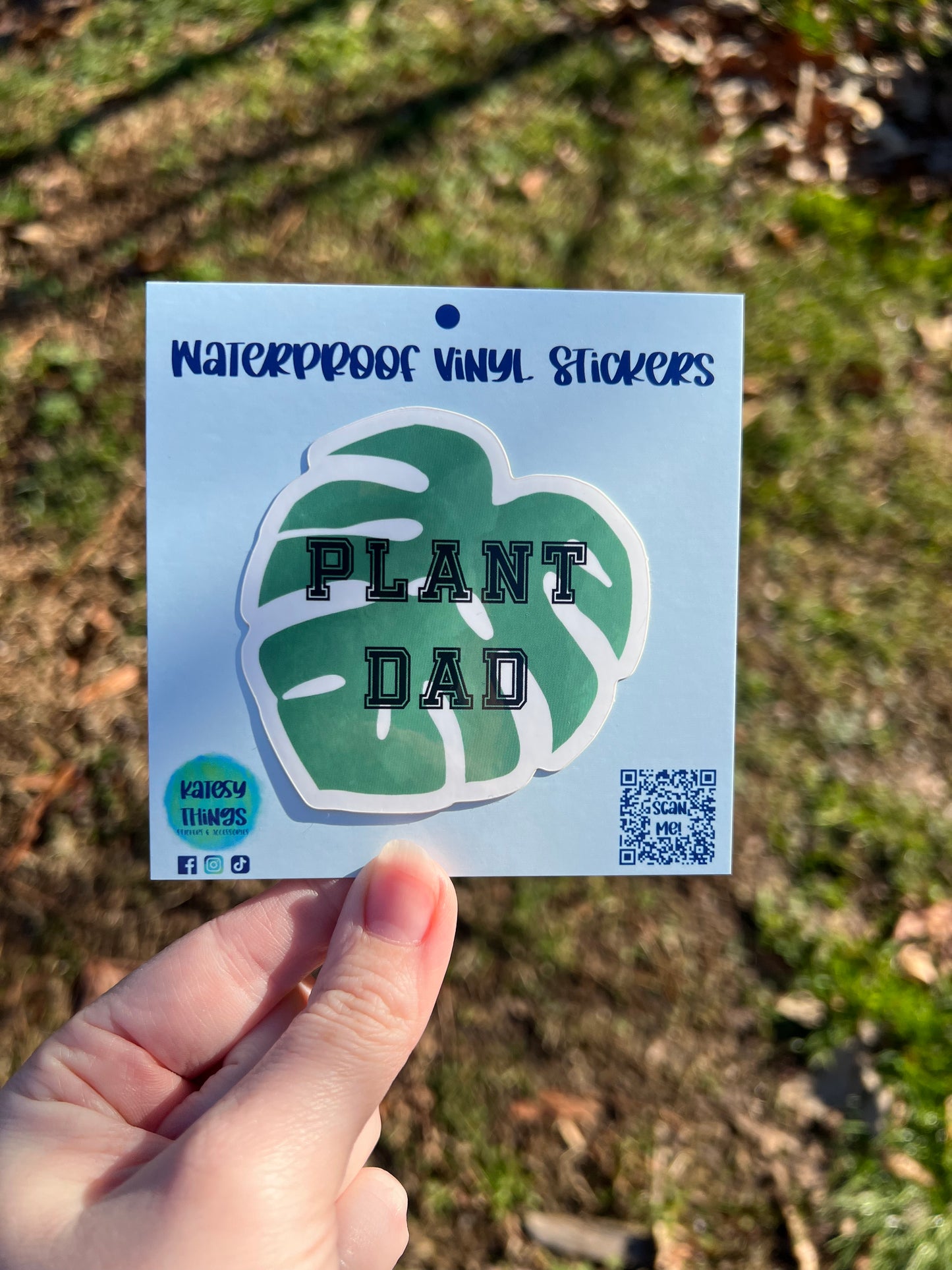 Plant Dad on Watercolor Monstera Leaf Vinyl Sticker