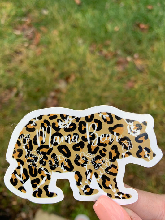 Cheetah Print Mama Bear Vinyl Sticker