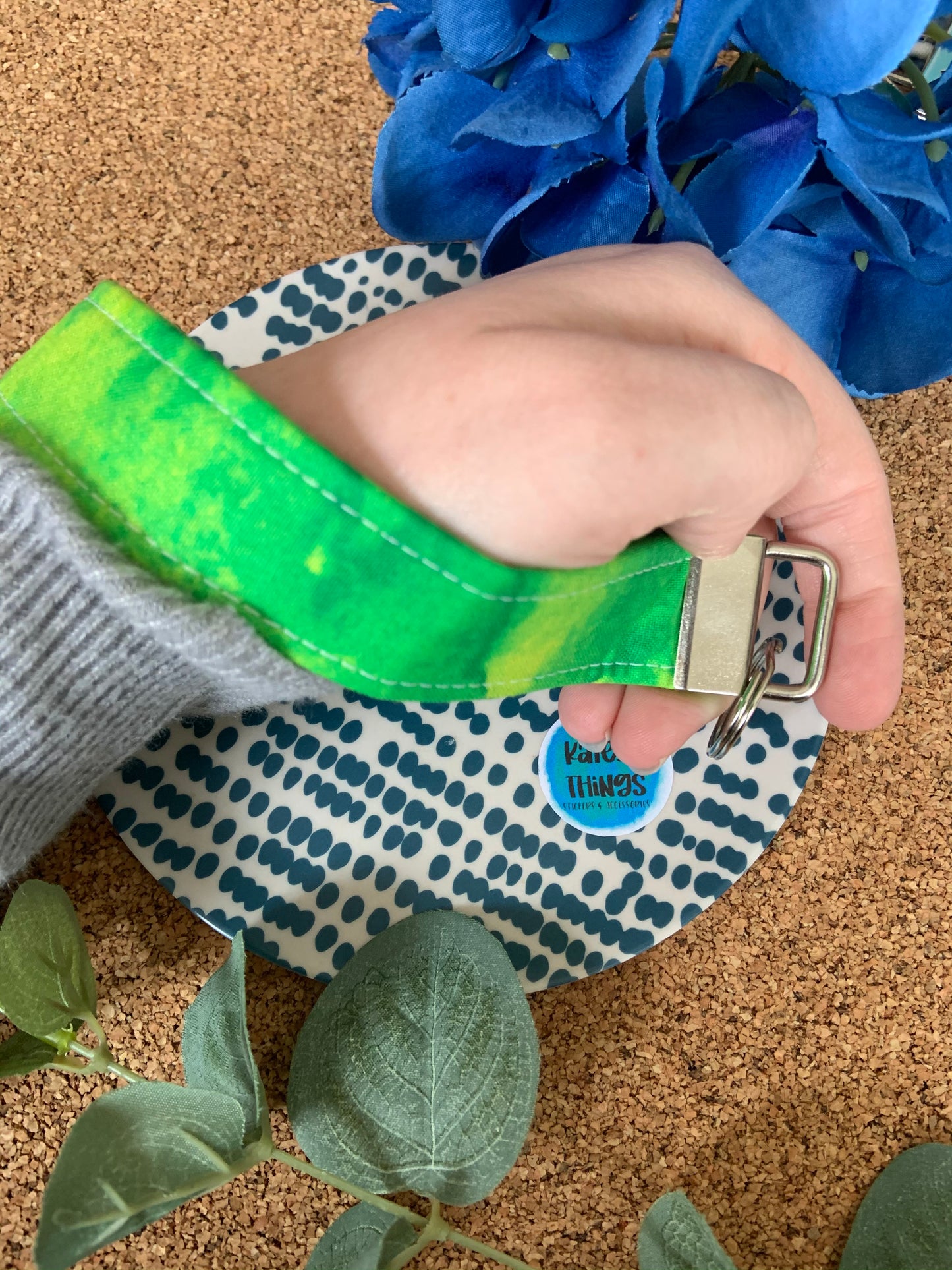 Green Watercolor Fabric Key Fob - Wristlet and Mini Option - 1” Wide