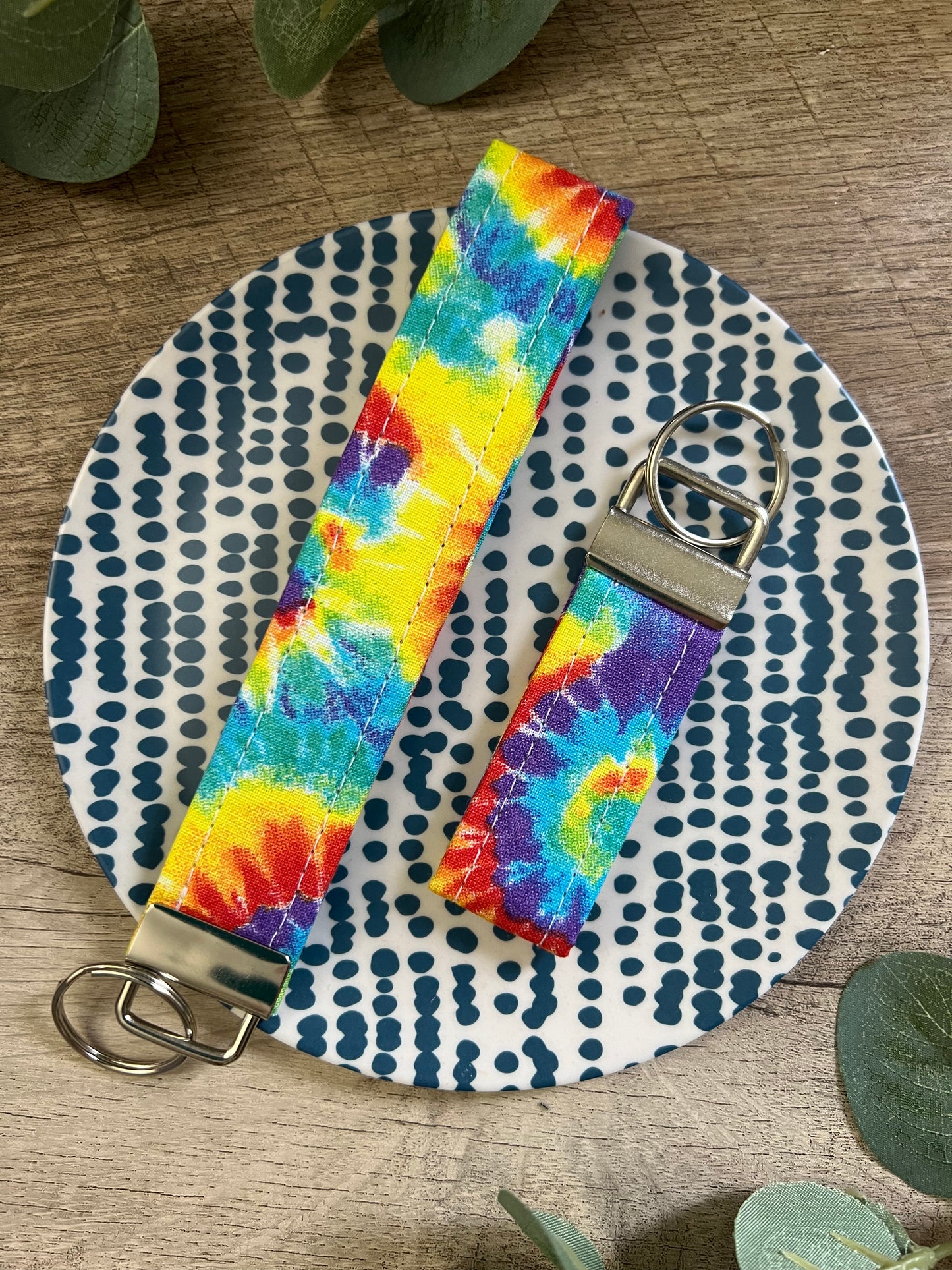 Rainbow Tie Dye Cotton Key Fob - Wristlet and Mini Option - 1” Wide
